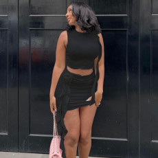 Solid Color Sleeveless Tight Two Piece Skirt Set GJYO-710663