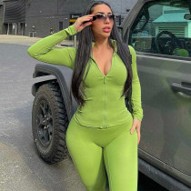Solid Color Zipper Yoga Sport Two Piece Pants Set GJYO-917051