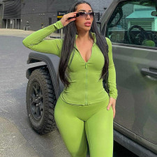 Solid Color Zipper Yoga Sport Two Piece Pants Set GJYO-917051