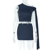 Solid Color Slash Neck Tie Up 2 Piece Skirts Set GJYO-711731