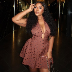 Polka Dots Print V Neck Mini Dress GJYO-302981