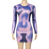 Long Sleeve Print Slim Mini Dress GAXB-A291DS