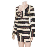 Stripe Print Long Sleeve Mini Dress GAXB-A628DS