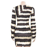 Stripe Print Long Sleeve Mini Dress GAXB-A628DS