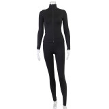 Solid Color Zipper Yoga Sport Two Piece Pants Set GJYO-917051