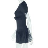 Short Sleeve O Neck Pleated Mini Dress GJYO-302000
