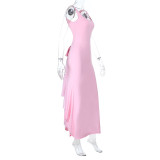 Solid Color Bow-tie Backless Maxi Dress FL-25275