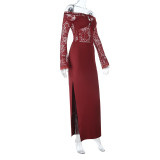 One Shoulder Long Sleeve Lace Maxi Dress FL-25437