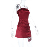 Solid Color Satin Spaghetti Strap Mini Dress FL-25271