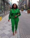 Solid Color Zipper Coat Two Piece Pants Set AIL-252