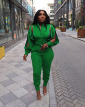 Solid Color Zipper Coat Two Piece Pants Set AIL-252