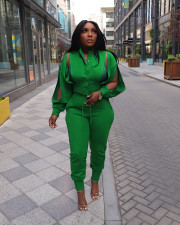 Solid Color Zipper Coat Two Piece Pants Set AIL-252