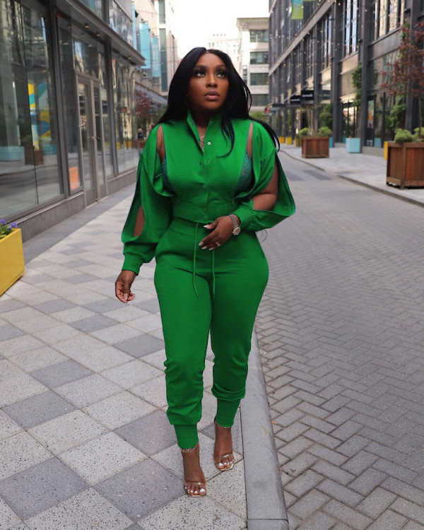 Solid Color Zipper Coat Two Piece Pants Set AIL-252