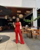 Sleeveless Solid Color Irregular Tops Pants Suit FSL-198