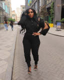 Solid Color Zipper Coat Two Piece Pants Set AIL-252