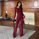 Solid Color Long Sleeve Backless Jumpsuit FL-25224