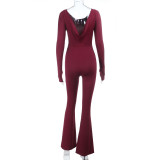 Solid Color Long Sleeve Backless Jumpsuit FL-25224