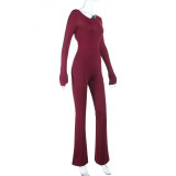 Solid Color Long Sleeve Backless Jumpsuit FL-25224