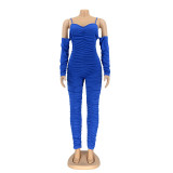 Solid Color Ruched Long Sleeve Jumpsuit AIL-199