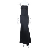 Solid Color Backless Sling Maxi Dress FL-25212