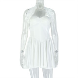 Solid Color Halterneck Pleated Mini Dress GJYO-301797