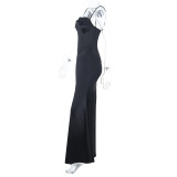 Solid Color Backless Sling Maxi Dress FL-25212