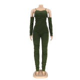 Solid Color Ruched Long Sleeve Jumpsuit AIL-199