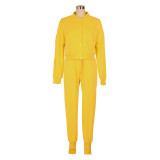 Solid Color Zipper Coat Two Piece Pants Set AIL-252