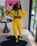 Solid Color Zipper Coat Two Piece Pants Set AIL-252