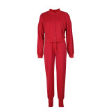 Solid Color Zipper Coat Two Piece Pants Set AIL-252