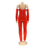 Solid Color Ruched Long Sleeve Jumpsuit AIL-199