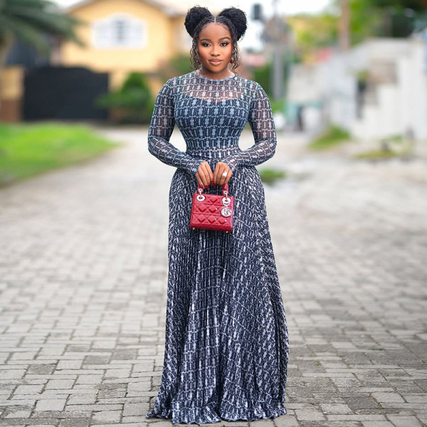 Print Long Sleeve Maxi Dress GJYO-303367