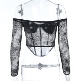 Sexy Lace Solid Color Long Sleeve Tops FL-25236