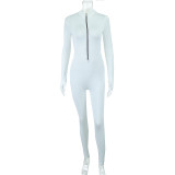 Solid Color Zipper Tight Jumpsuit GJYO-003990
