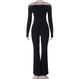 One Shoulder Long Sleeve Patchwork Jumpsuit FL-25424