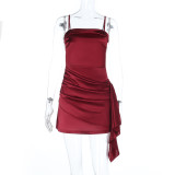 Solid Color Satin Spaghetti Strap Mini Dress FL-25271
