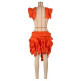 Sleeveless Solid Color Wood Ear Mini Dress AIL-276