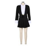 Solid Color Patchwork Top Pleated Skirt 2 Piece Set AIL-263