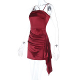 Solid Color Satin Spaghetti Strap Mini Dress FL-25271
