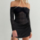 Off Shoulder Lace Long Sleeve Mini Dress FL-25434