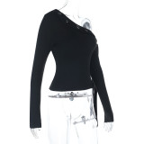 Slash Shoulder Long Sleeve Tops FL-25022