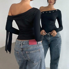 Slash Shoulder Long Sleeve Tops FL-25022