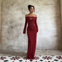 One Shoulder Long Sleeve Lace Maxi Dress FL-25437