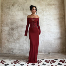 One Shoulder Long Sleeve Lace Maxi Dress FL-25437