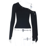 Slash Shoulder Long Sleeve Tops FL-25022