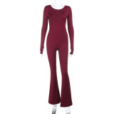 Solid Color Long Sleeve Backless Jumpsuit FL-25224