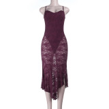 Lace Backless Sling Maxi Dress FL-25468