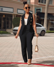 Sleeveless Vest Blazer Two Piece Pants Set AIL-032