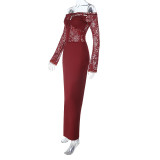 One Shoulder Long Sleeve Lace Maxi Dress FL-25437