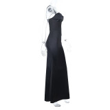 Solid Color Backless Sling Maxi Dress FL-25212